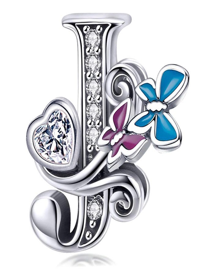 SHBOAZED S925 Sterling Silver Butterfly Initial Letter Charms Fit for Pandora Charms Bracelets and Necklace Alphabet Bead Charms Jewelry Gifts for Women J - Image 1